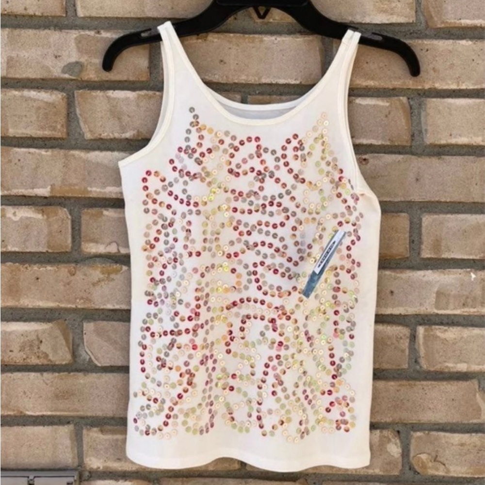 New Girls Old Navy Sequins Boho Tank Top Shirt M (8) Cream
